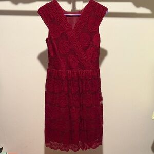 Amazon Red Lace Sleeveless V-Neck Dress